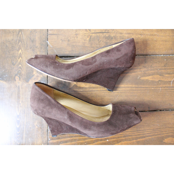 Prada Chocolate Brown Suede Peep Toe Wedges Size 37 / 6.5 - Picture 10 of 10